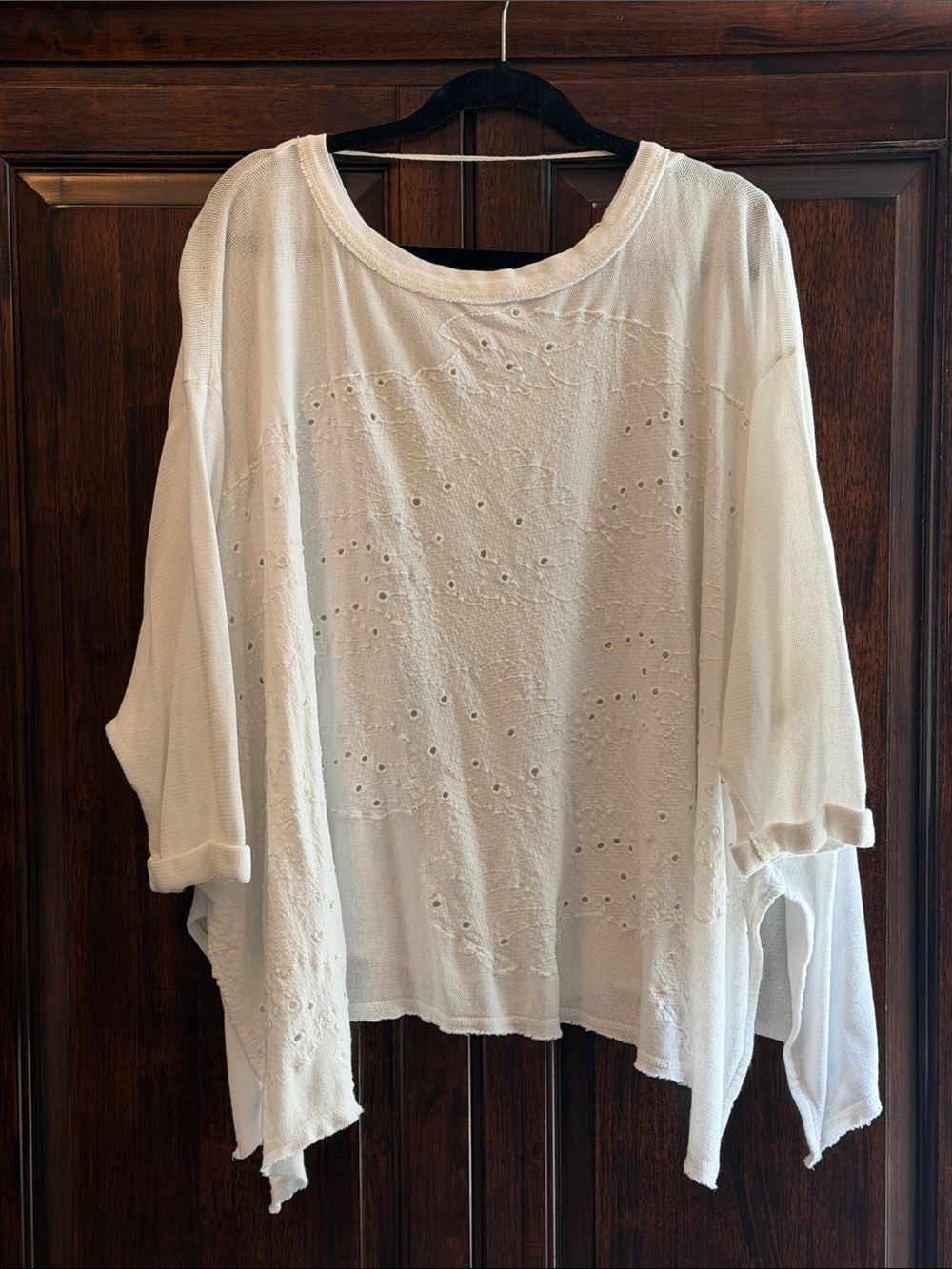 Free People Cream Eyelet Boxy Tunic Top